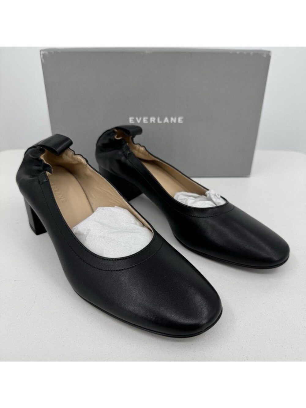 Everlane Italian Leather Day Heel size 8 Women's Black Elastic Back Comfort - Picture 2 of 11